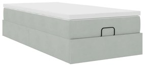 Estrutura cama otomana colchão 80x200 cm veludo cinzento claro