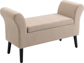 HOMCOM Banco estofado com arrumação, baú com apoios de braço, altura do assento 46 cm, poliéster com toque aveludado, 111,5 x 41 x 65 cm, Bege | Aosom Portugal