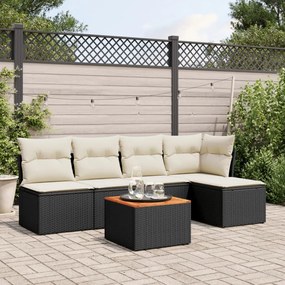 6 pcs conjunto sofás de jardim c/ almofadões vime PE preto