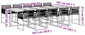 11 pcs conjunto de jantar para jardim vime PE preto