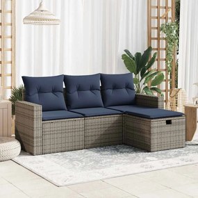vidaXL 4 pcs conjunto sofás de jardim c/ almofadões vime PE cinzento