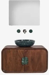 Conjunto De Móvel De Casa De Banho Suspenso 95x45 Cm Em Madeira De Manga E Pedra Natural Kivalina Mármore Verde Udaipur - Madeira De - Sklum