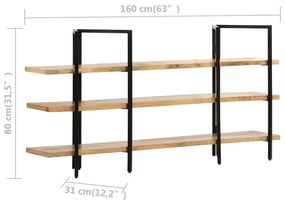 Estante com 3 prateleiras 160x31x80 cm madeira mangueira maciça