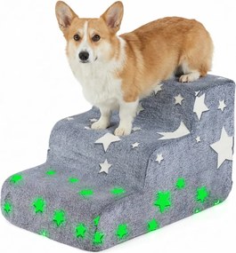 Escada de espuma  luminescente com 3 degraus para cães 60 x 40,5 x 39 cm, com base antiderrapante e capa lavável de alta densidade e, para animais de