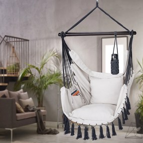 Cadeira suspensa 170x100x150cm com almofadas creme