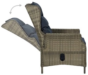 Cadeira de jardim reclinável com almofadões vime PE castanho