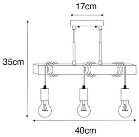 Candeeiro suspenso industrial madeira aço 3 luzes - GALLOW Industrial