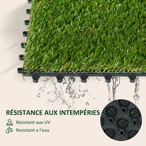 Conjunto de 10 placas quadradas de 30 x 30 cm Relva sintética artificial espessura «Conforto» de 3,5 cm, encaixáveis, verde