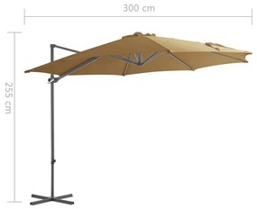 Guarda-sol cantilever poste aço 300 cm cinzento-acastanhado