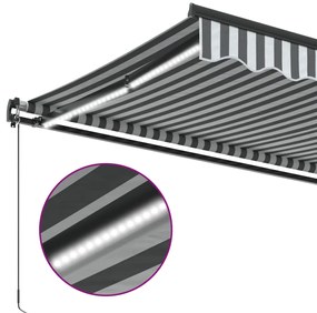 Toldo retrátil manual com luzes LEDs 600x350cm antracite/branco