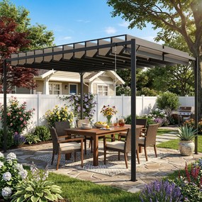 Pérgola de Jardim 3x4 m com Proteção UPF50+ Gazebo com Telhado Ajustável Estrutura de Metal para Exterior Cinzento Escuro