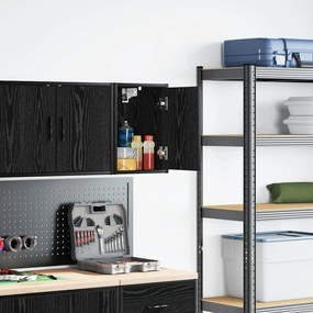 Armário de parede da garagem preto madeira engenheirada
