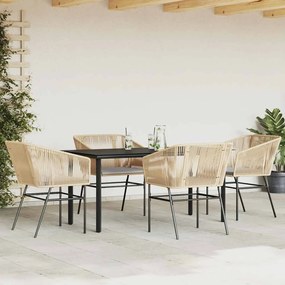 Conjunto jantar jardim 5 peças almofadas vidro vime PE castanho