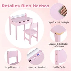 Conjunto de mesa e cadeira para crianças Mesa de actividades para crianças com arrumação e suporte para rolos de papel para desenhar, estudar e brinca