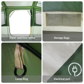 Tenda Familiar vidaXL com Janelas Cúpula Verde para 10 Pessoas Imperme