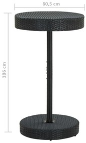 3 pcs conjunto bar de jardim com almofadões vime PE preto