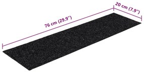 Tapetes de escada adesivos retangulares 15 pcs 76x20 cm preto