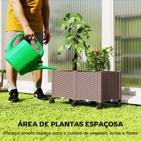 Floreira Elevada com 6 Rodas Autorrega e Drenagem Floreira para Jardim 80x40x43 cm Castanho