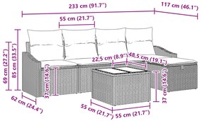 Conjunto de Sofá de Jardim de 6 Peças com Almofadas Preto Ratan Poliés