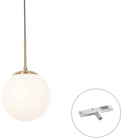 Candeeiro suspenso Art Déco dourado com vidro opalino incl. adaptador de calha branco monofásico - Slimline Flore