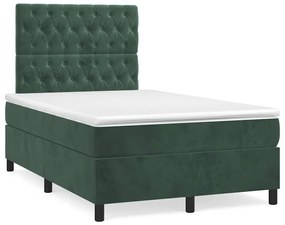 Cama boxspring com colchão 120x190 cm veludo verde-escuro