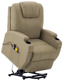 vidaXL Poltrona de massagens elevatória couro artificial cappuccino