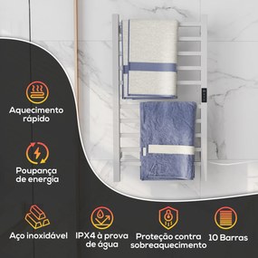 Toalheiro Elétrico de Parede 110W com Controlo WIFI Ecrã Tátil Temporizador 10 Barras Temperatura Ajustável Baixo Consumo IPX4 45x11x80 cm  Branco
