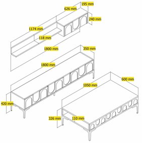 Conjunto de Mobiliário de Sala Lyon – Atlas Black – TV Unit 180x42x35