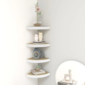 vidaXL Prateleiras canto parede 4 pcs 35x35x3,8 cm MDF carvalho/branco