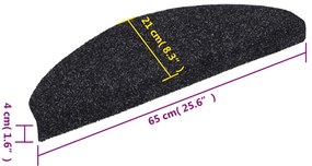 Tapetes de escada autoadesivos 5 pcs 65x21x4 cm agulhado preto