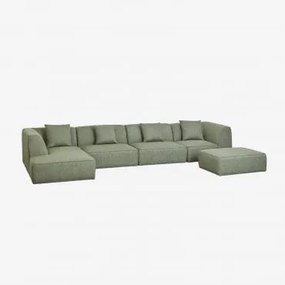 Sofá Modular Chaise Longue Esquerdo De 4 Peças Com Puff Estofado Cardea Bouclé Verde Sálvia - Sklum