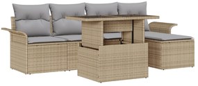 Conjunto de Sofás de Jardim de 6 Peças com Almofadas Bege de Rattan Sintético