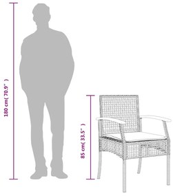 3 pcs conjunto de jantar p/ jardim c/ almofadões vime PE cinza