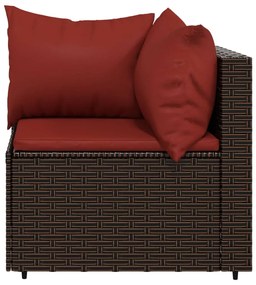 3 pcs conjunto lounge jardim c/ almofadões vime PE castanho