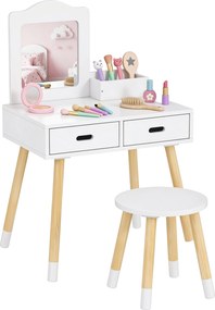 ZONEKIZ Toucador Educativo Madeira Branco Banco Espelho 2 Gavetas Crianças 3-6 Anos Design Moderno 60x40x95cm | Aosom Portugal