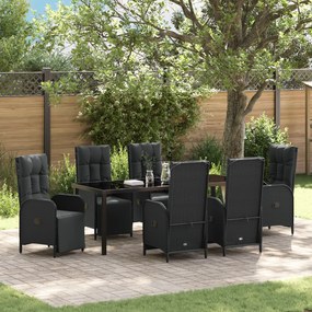 vidaXL Conjunto de Jantar de Jardim de 7 Peças com Almofadas Preto Polyrattan