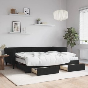 vidaXL Sofá-cama com gavetão e gavetas 90x200 cm veludo preto