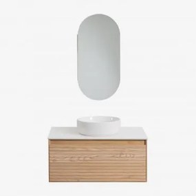 Conjunto De Móvel De Casa De Banho Em Madeira De Freixo Tedrik Castanho Fresno & Cerâmica Redonda Branca Ø40 Cm Lenka & - Sklum