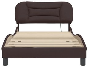 Estrutura de cama sem colchão 100x200 cm tecido castanho-escuro