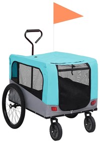vidaXL Reboque bicicletas/carrinho para animais 2-em-1 azul/cinza