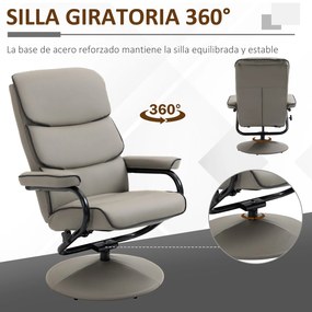 HOMCOM Poltrona Relax com Banco para Apoiar os Pés Poltrona Relax Giratória Reclinável em até 135° Estofada em PU 75x84x100cm Cinza