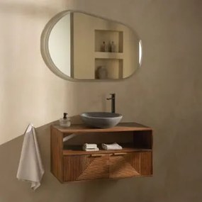 Conjunto De Móvel De Casa De Banho Em Madeira De Manga Baty Madeira De Manga & Cimento Cinzento Redondo Ø40 Cm Tarsis & Oval Led - Sklum