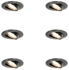 Conjunto de 6 Focos Embutidos Modernos Gunmetal GU10 Redondos de 50mm Inclináveis - Edu