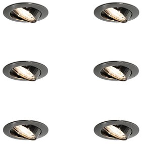 Set van 6 moderne inbouwspots gunmetal GU10 50mm rond kantelbaar - Edu Moderno