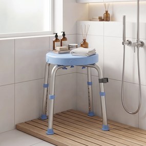 Banco de Duche Giratório, 5 Alturas Reguláveis, Antiderrapante, em Liga de Alumínio, Capacidade 136 kg, Azul-claro