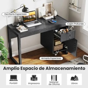 Secretária para computador 112 x 50 x 75 cm com armário e gaveta, painel espesso, estrutura resistente, superfície lisa, fácil de limpar, para casa ou