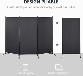 Biombo de 3 painéis, 2,53 x 0,5 x 1,82 A m.de proteção contra olhares indiscretos, biombo com base separadora em metal e poliéster cinzento escuro