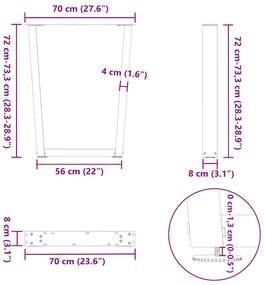 Pernas para mesa de jantar em V, 2 peças, pretas, 70x(72-73,3) cm, aço