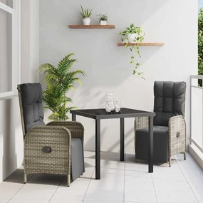 vidaXL Conjunto de Jantar de Jardim com Almofadas Cinza Rattan Poly