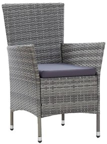 7 pcs conjunto jantar exterior com almofadões vime PE cinzento